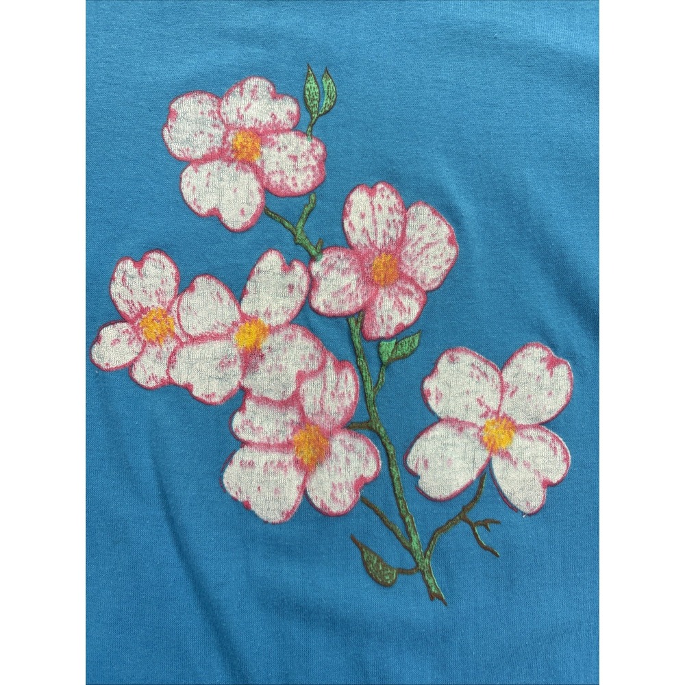Vintage Bird Legs Shirt Womens XL Blue 90's USA Made Floral Raised Print - Picture 2 of 7
